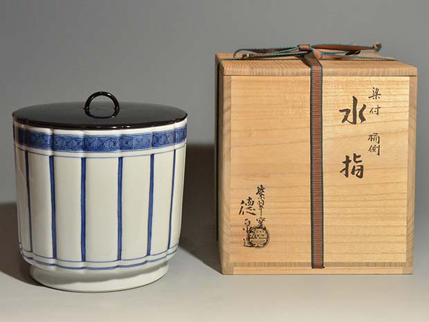 100%本物 茶道 染付水禽水指 西村徳泉作 水指 - 陶芸 品質保証書 茶道具 西村徳泉作染付水指 陶芸